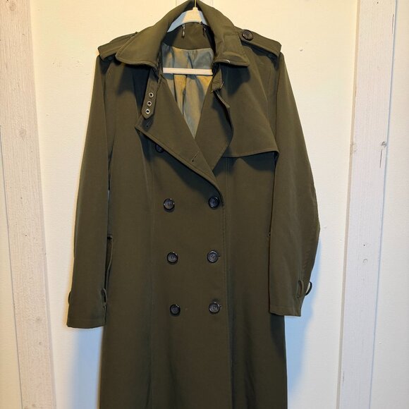 Olive Green Maxi Trench Coat Large - Picture 1 of 4
